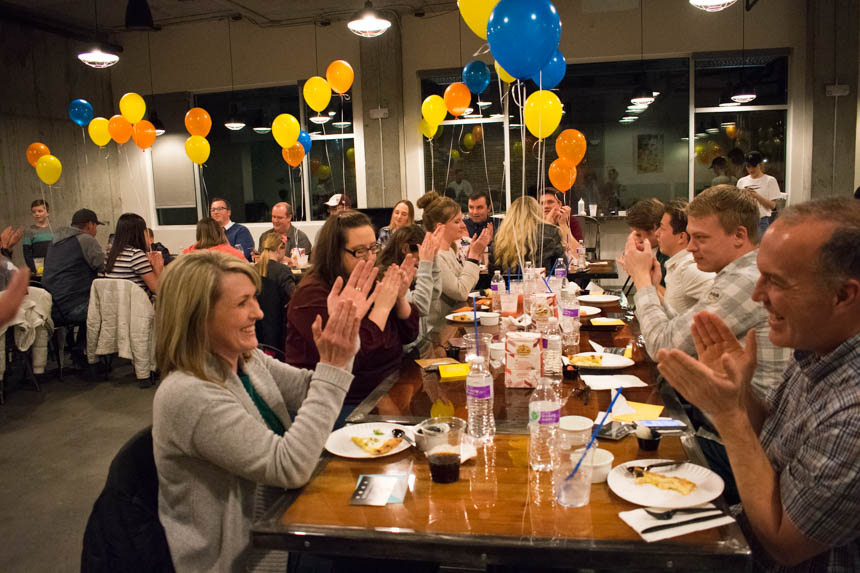 Local restaurant invites customers to a party and surprises them with