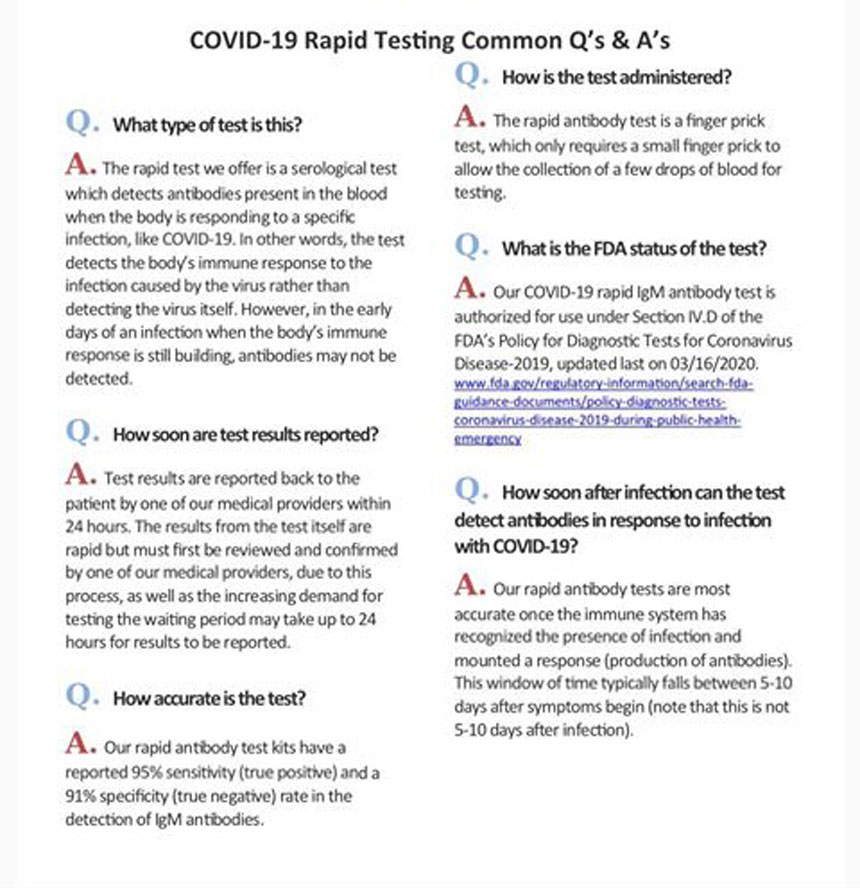 Minute Clinic Test Results