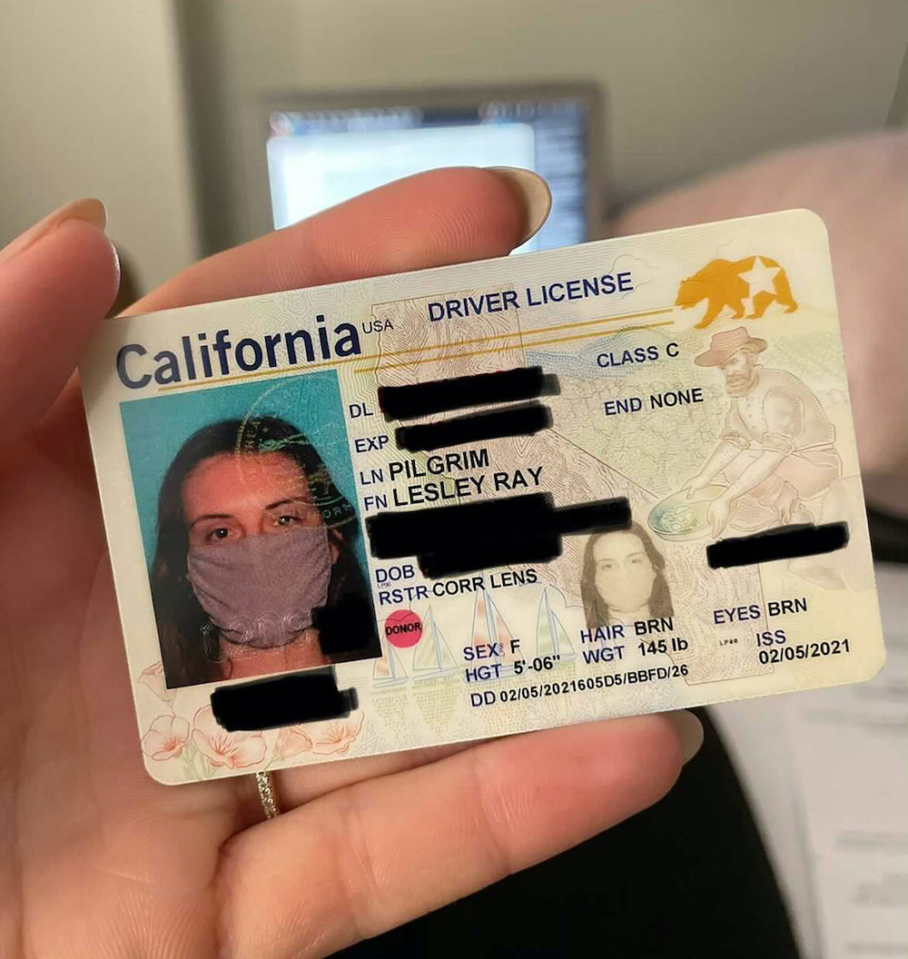A California woman's new ID has a photo of her wearing a face mask
