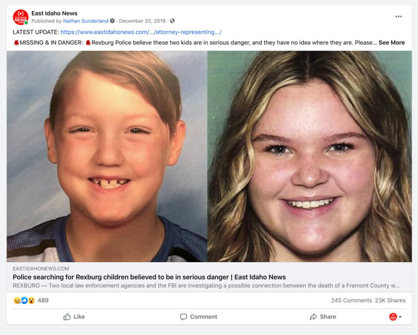 first social media post on Daybell case