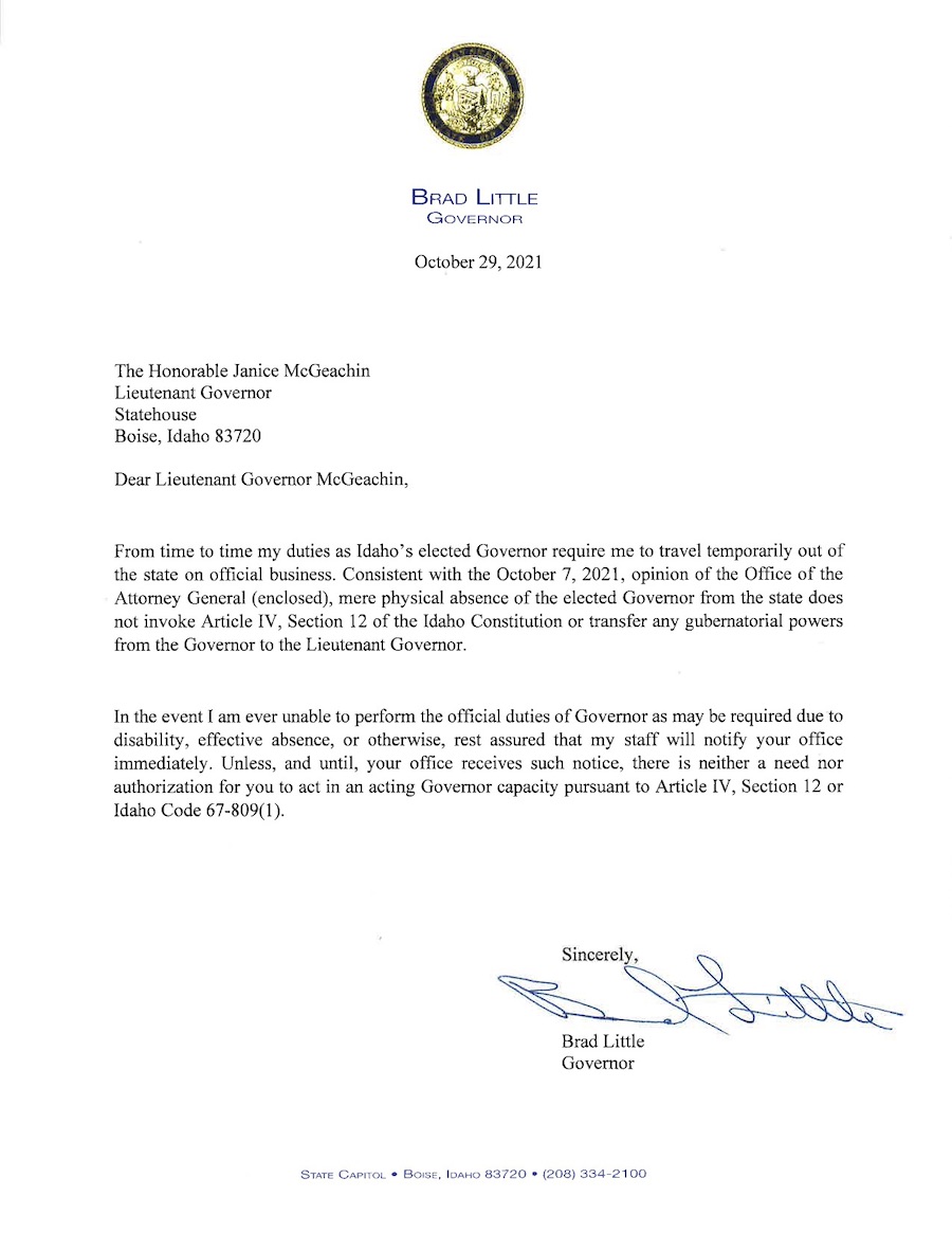 gov brad little oct 29 letter to lt gov janice mcgeachin